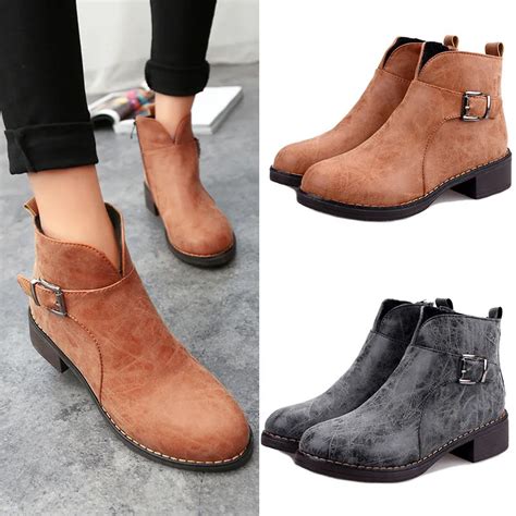 Korean Style Women Leather Low Heel Boots Ladies Ankle Boots Women Dress Boots Free Shipping-in ...