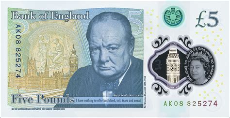 England New Fiver 5 Pound Sterling note 2016 Sir Winston Churchill|World Banknotes & Coins ...