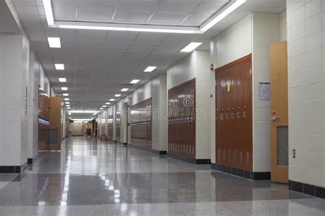 College Hallway with Lockers Stock Image - Image of interior, public ...