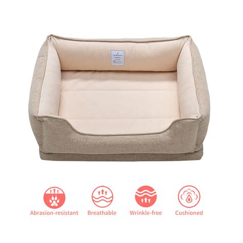 Rectangular Orthopedic Dog Bed - 26D Orthopedic Foam Support With Removable Cotton & Linen Cover ...