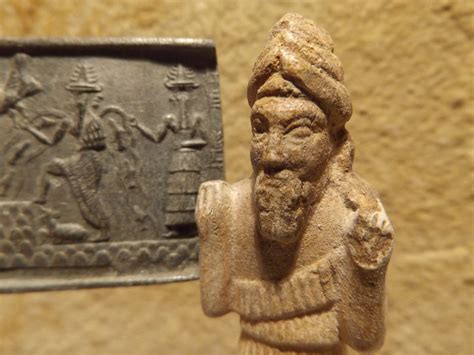 Sumerian statue and seal impression replica. Enki, Ishtar, Shamash & Ninurta