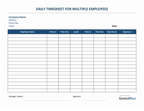 Daily Timesheet For Multiple Employees in PDF