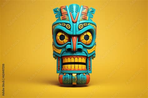 Colourful tiki mask on yellow background, created using generative ai ...