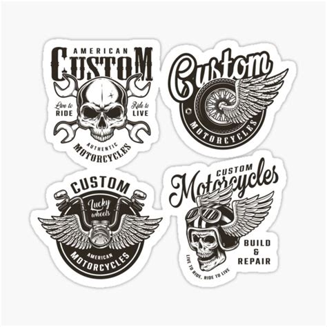 "Vintage Monochrome Custom Motorcycles Labels Stickers Gift Set With ...