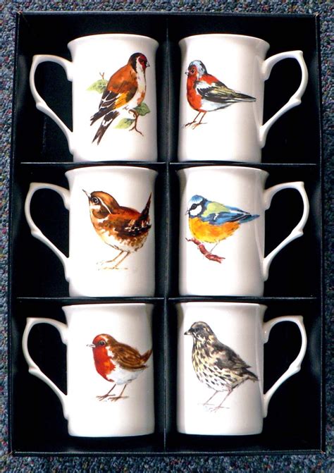 Garden Birds Bone China Mugs set of 6 Boxed Robin Sparrow - Etsy