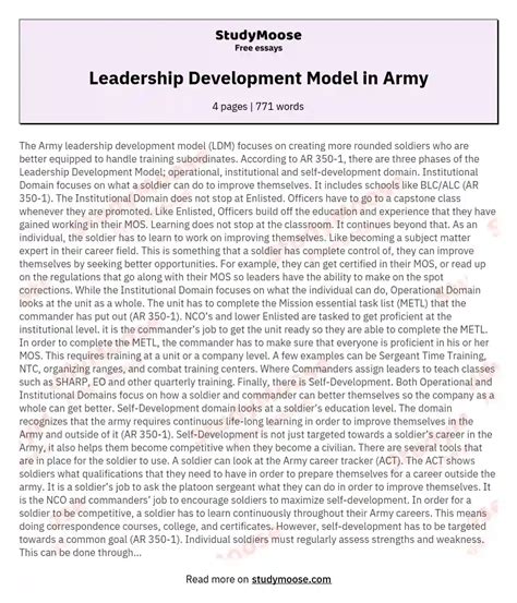 Leadership Development Model in Army Free Essay Example