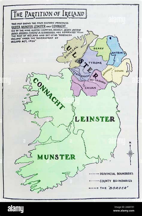 Map of the partition of Ireland; the division of the island of Ireland into two distinct ...