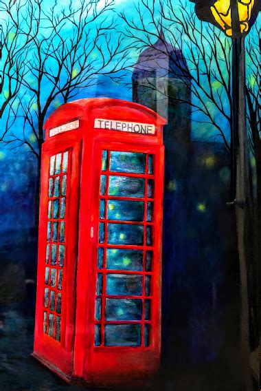 $800. Red Phone Booth, London 30"w by 48 " h - Jeanette Spencer