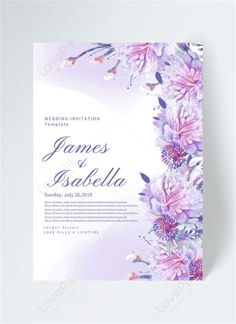 Watercolor purple flowers wedding invitation template image_picture free download 465501268 ...