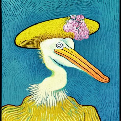 Funny Pelican with Hat and Flowers · Creative Fabrica