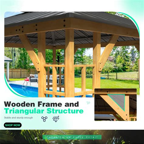 EROMMY 11' x 13' Wood Gazebo, Outdoor Hardtop Gazebo Pavilion with Spr – Erommy