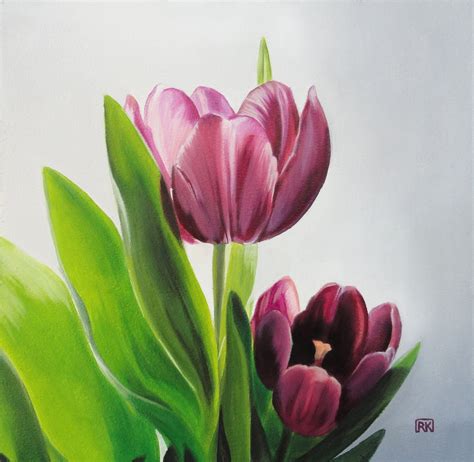 Items similar to Pink Tulips - 8w x 8h Oil Painting on hardboard panel on Etsy