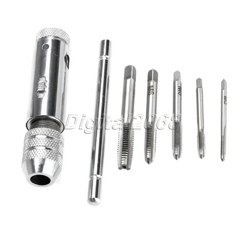 T Handle Ratchet Tap Hand Tools Wrench Machinist Tool + 5pcs Screw Tap Hand Tap Drill Tapping ...