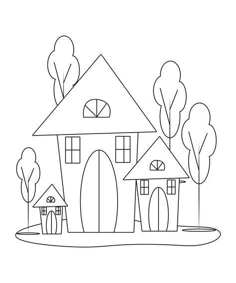 House Coloring page design. line art page design for kids. simple line art colorless design ...