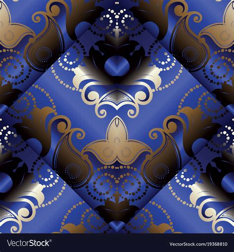 Paisley 3d seamless pattern dark blue floral Vector Image