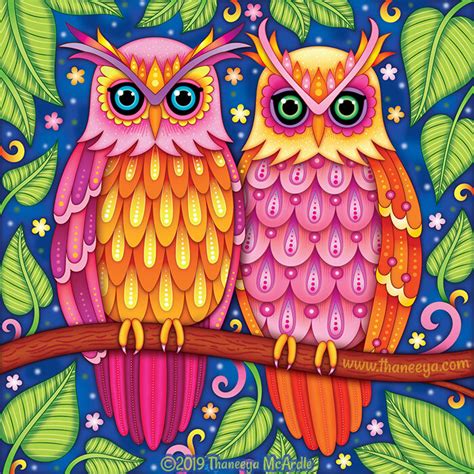 Colorful Owl Art by Thaneeya McArdle - Cute Whimsical Detailed Owls — Thaneeya.com