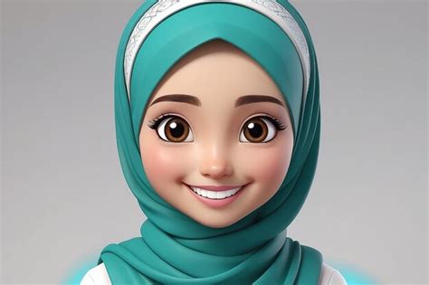 Premium Photo | 3D Character muslim hijab girl cute smile