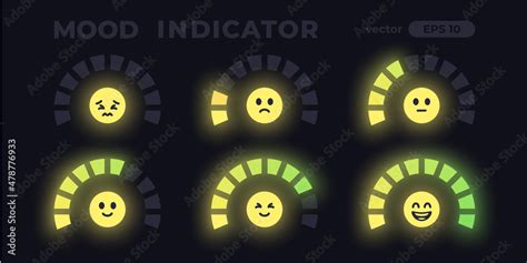 Mood meter. Loading joy indicator. Percentage circle. Gauge concept with emoji, yellow smiles ...