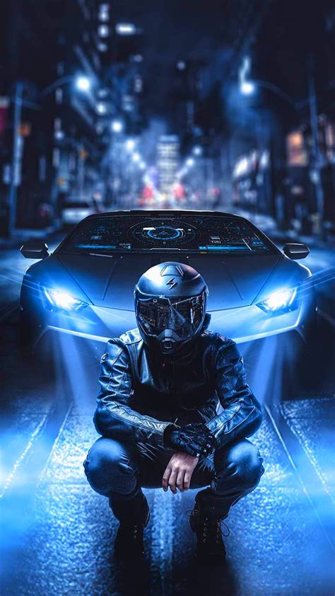 Rider, blue, driver, helmet, italy, lambo, lamborghini, lights, night ...