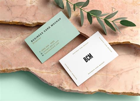 Free Business Card Mockup PSD with Marble Stones - Good Mockups