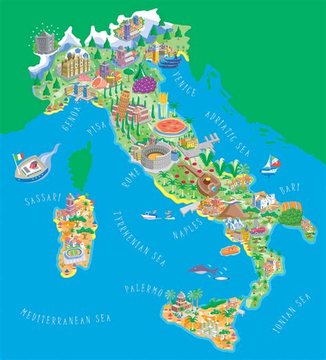 Large detailed illustrated tourist map of Italy. Italy large detailed ...