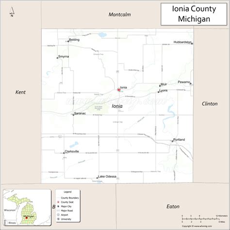 Map of Ionia County, Michigan showing cities, highways & important places. Check Where is Ionia ...