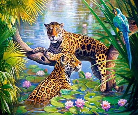 Leopards with a beautiful scenery | Big cats art, Animal paintings, Animal art