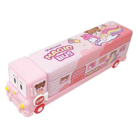 Buy TOYS WORLD School Bus Pencil Box Compass Box with Wheel,Stylish School Bus Matal with Moving ...