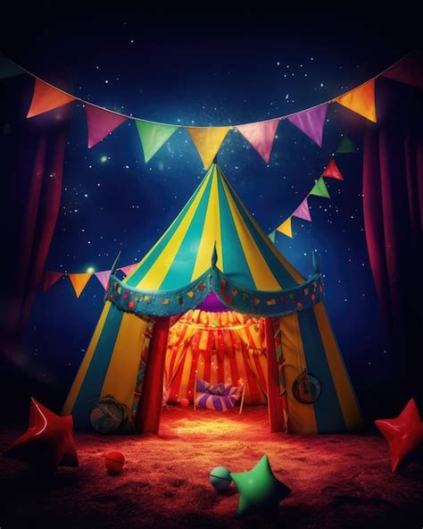 Premium AI Image | A circus tent with a banner in Night Lights Generative AI