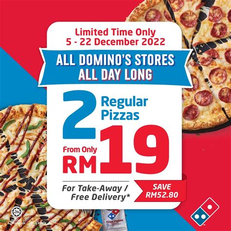 For A Limited Time Only, You Can Get 2 Regular Pizzas From Domino's Pizza For Just RM19