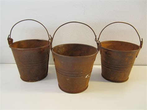 3 New Rusty Tin Pails Buckets Metal Crafts by cottagewhimsies