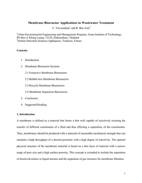 Membrane Bioreactor Applications in Wastewater Treatment - AquaEnergy ...