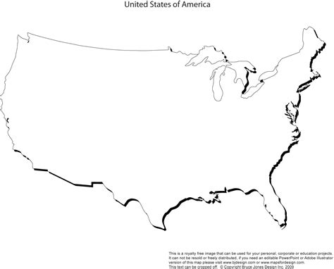 Mapa ng USA sa blangko - Mapa ng USA blangko (Hilagang America - Amerika)