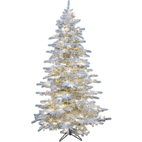 Christmas Time 7.5-Ft Silverado Pine White Flocked Slim Christmas Tree with EZ Connect Warm ...