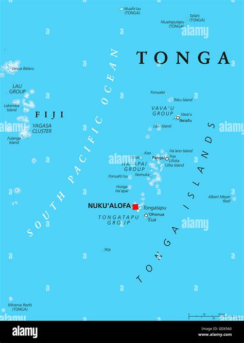 Tonga political map with capital Nukualofa. Kingdom, sovereign state and archipelago in ...