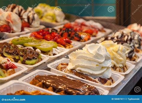 Belgian Waffles with Several Toppings Stock Image - Image of food ...