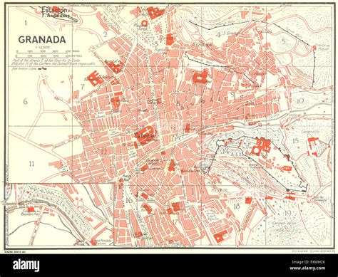 SPAIN: Granada, 1929 vintage map Stock Photo - Alamy