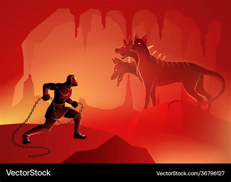 Heracles and cerberus Royalty Free Vector Image