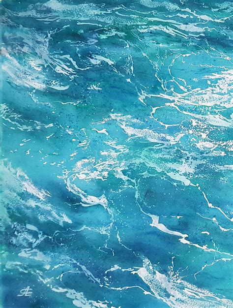 Ocean water and wave #4 Original paints Fine art watercolor Painting by Svetlana Lileeva ...