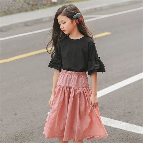 Summer Teenage Girls Clothing Set Size 8 10 12 13 14 16 years Two piece Suits Black Tops Pink ...