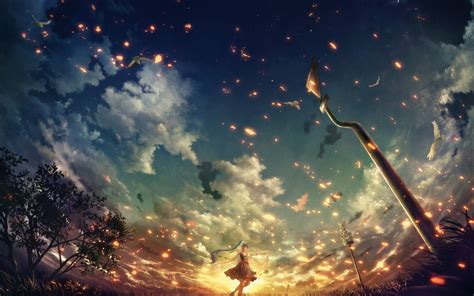 anime, Sunset, Clouds, Trees, Warning Signs, Hatsune Miku Wallpapers HD ...