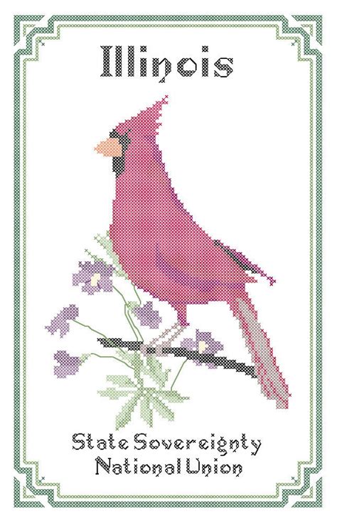 Illinois State Bird Flower and Motto Cross Stitch by robinsdesign