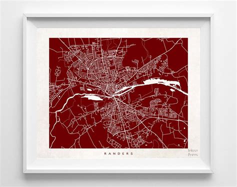 Randers, Denmark Street Map Horizontal Print | Street map art, Street map, Map print