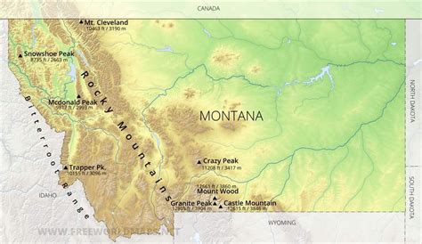 Physical map of Montana