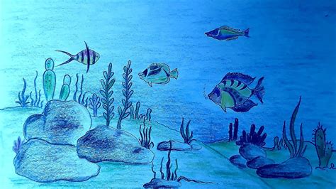 How to draw underwater scenery/Ocean scenery/Colourful fish drawing - YouTube