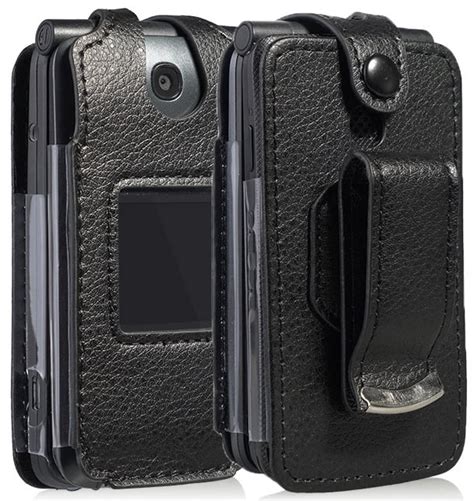 Case for Go Flip Phone, Nakedcellphone [Black Vegan Leather] Form-Fit Cover with [Built-In ...