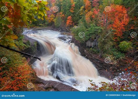 Scenic Rainbow Waterfalls in Michigan Upper Peninsula Stock Photo ...