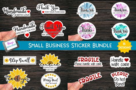 Printable Small Business Stickers Bundle - 16 Designs (1165503) | Stickers | Design Bundles