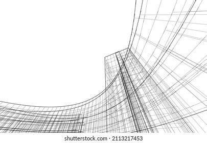 Abstract Architecture Linear Drawing Vector Illustration Stock Vector (Royalty Free) 2113217453 ...