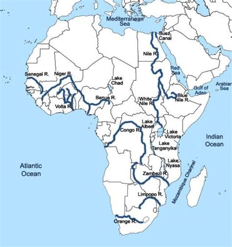 Africa Map Labeled Rivers